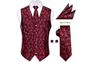 YourTies Waistcoat for Men Silk Jacquard Floral Paisley Vest Necktie Pocket Square Cufflinks Tie Clip Wedding Formal
