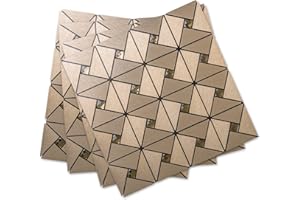 DICOFUN 3mm Square Self Adhesive Wall Tiles, Brushed Gold Metal Mixed Glass Diamonds Stick on Tile, Splashback Tile Stickers for Kitchen & Bathroom (1 Tile)