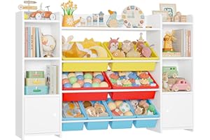FOREHILL Mueble Almacenaje Juguetes, Librería Infantil Montessori, Estantería Infantil para Jugetes y Libros, Organizador Juguetes Infantil (Blanco+Rojo)
