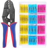 Dechengbao Crimping Tool for Heat Shrink Connectors with 200 Pcs Tinned Red Copper Marine Grade Heat Shrink Butt Connectors A