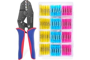 DECHENGBAO Crimpzange für Schrumpfverbinder mit 200 STÜCK Schrumpf-Stoßverbindern in Marinequalität aus verzinntem Rotkupfer AWG 22-10/0.3-6mm²(200 Crimper kit)
