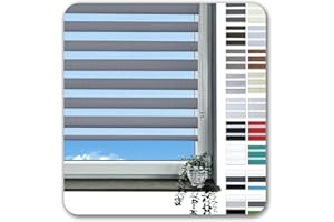 ‎ROLLMAYER Rollmayer Klemmfix Double Roller Blind, No Drilling Required, Duo Roller Blind, Sun Protection Blind, Zebra Blind, Side-Pull Roller Blind for Windows and Doors (Graphite, 90 x 220 cm, W x H)