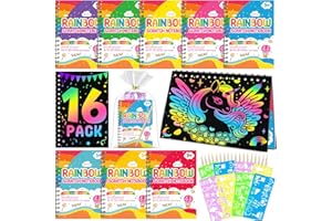 PIEKIDSFUN Party Bag Fillers for Kids, 16 Pack Rainbow Scratch Notebook Toys Scratch Arts Crafts Kids Toys for 4-12 Years Old Girls Boys Birthday Christmas Classroom Gifts