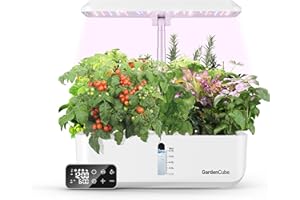 GARDENCUBE Indoor Hydroponics Growing System: 12 Pods Remote Control Herb Garden Customize Time with Auto LED Grow Light & Adjustable Height Plants Germination Kit Quiet - Gardening Gifts White