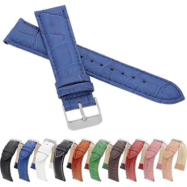 QUARKZMAN Horlogebandje, 24 mm, leer, met zwarte roestvrijstalen gesp, vintage reservearmband voor smartwatch, universeel, elegant, voor dames en heren, zwart