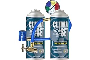 CLIMA SET ClimaSet R134a kältemittel Ersatzgas - Kühlmittel Klima Auto - Gasflasche 2x170 g Auto Klimaanlage Nachfüllset - Wohnmobil - Klimaanlage schlauch - Manometer Klimaanlage - ECO
