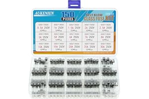 AUKENIEN 15 Valeurs 150 Pièces 250V 6x30mm Fusible Verre 0,5A 1A 1,5A 2A 2,5A 3A 5A 6A 7A 8A 10A 15A 20A 25A 30A Ampère Kit D'assortiment de Fusibles en Voiture à Fusion Rapide pour Électroménager