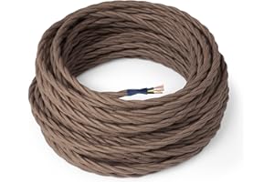 Amarcords - Cavo elettrico tessile colore MARRONE trecciato cotone 5 metri con messa a terra 3x075mm - Filo rivestito in tessuto colorato vintage per lampade lampadari applique e abat jour.