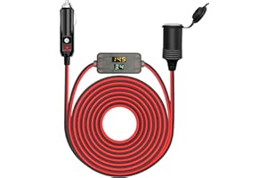 Hoembpn 4M 3-in-1 Batteria Monitor Tensione e Corrente Prolunga per Adattatore Presa Accendisigari Auto, Cavo di Prolunga per Accendisigari 12V/24V 10A con LED Voltmetro Amperometro per Camion Camper