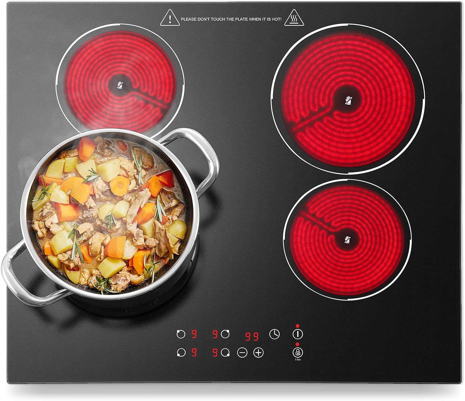 KICHPOWER Ceramic Hob 4 Burners 60cm, Built-in 4 Zone Electric Ceramic Hob, 6000W, Touch Control, 9 Power Levels, 1-99 Min Timer, Child Safe Lock, Heat Indicator, for all pots and pans