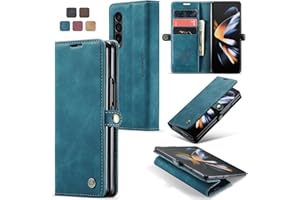 Cracedily Handyhülle für Samsung Galaxy Z Fold 4 Hülle, Klapphülle Premium Lederhülle Klappbar Flip Case Tasche Magnet Kartenfach Standfunktion Klapphülle Schutzhülle, Blaugrün