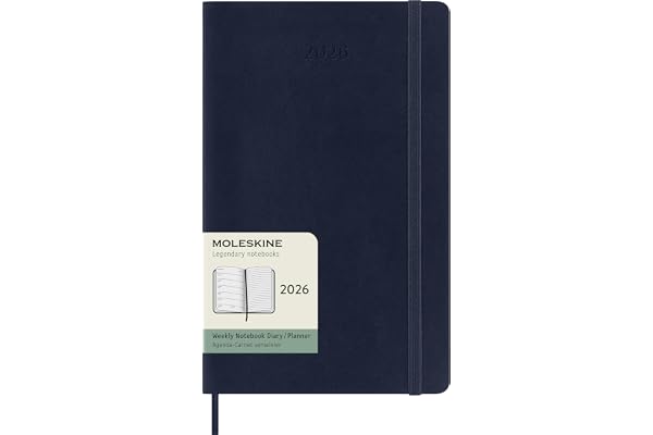 Moleskine Agenda Hebdomadaire, Agenda Hebdomadaire 2026 12 Mois Avec Espace Pour Notes, Avec Couverture Souple et Fermeture Élastique, Format Large 13x21, Couleur Bleu