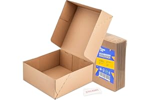 Packaging Hero 10" x 10" x 3" Corrugated Cardboard Mailing Boxes, shipping boxes, gift boxes, e-commerce boxes with free clear round stickers (Pack of 10)