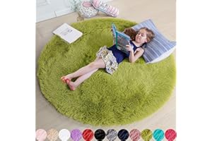 AMDREBIO Grass Green Fluffy Shag Circle Rug for Bedroom, Kids Room, Classroom, Nursery, Living Room, Dorm, and Apartment Decor