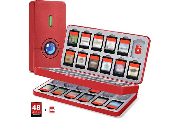 PALPOW Estuche Juegos Switch Compatible con Nintendo Switch 2 Guardar 48 Juegos & 48 Tarjetas de Micro SD, Funda Juegos Switch 2, Caja Porta Juegos Switch 2 - Rojo