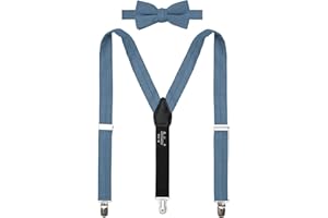 BELLUNO Solide vorgebundene Fliege und Hosenträger Set für Jungen und Jugendliche Events, Partys, Hochzeiten, Baumwolle und Leinen
