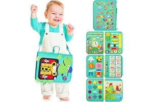 Lovchil Busy Board Montessori con Cubierta de Dinosaurio 3D, Montessori Juguetes Educativos Motricidad Fina para Niños 2 3 4 años con 15 Habilidades básicas, Regalo para Niños Niñas Cumpleaños Navidad