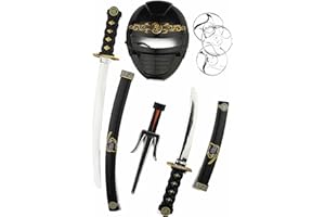 DEGUISE TOI - Kit accessoires armes et masque ninja enfant - Masque - 2 Sabre - 1 Saï - 3 Etoiles ninja - Taille Unique - Noir - Accessoires pour déguisement - Plastique - - Carnaval