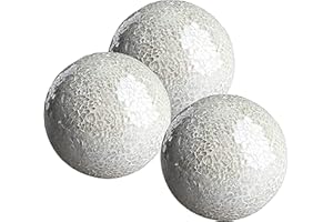 WHOLE HOUSEWARES Decorative Glass Mosaic Orbs for Bowls | 10 cm Diameter White Decorative Balls Home Decor | Hand-Made Mosaic Glass Spheres for Coffee Table or Dining Room Centerpieces - Set of 3