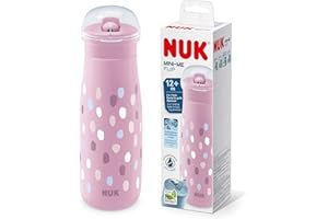 Vaso NUK Mini-Me Sip para niños pequeños con pajita | 12+ meses | 450 ml | Botella de agua para niños | Boquilla endurecida a prueba de fugas | A prueba de roturas | Toques de pintura rosa