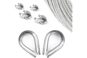DQ-PP SET 10m câble acier galvanisé 6x19 6mm + 4 serre-câbles étrie et 2 cosse coeur