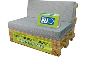 ‎PILLOWS24 Pillows24 - Palettenkissen 2-teiliges Set aus Cordstoff | Sitzkissen & Rückenkissen für Europaletten 120x80 | Weiche Palettenauflage für Wohnzimmer, Garten oder Balkon | Made in EU | Hellgrau