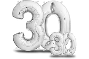 envami® Palloncini Compleanno 30 Anni Argento 101 CM + 40 CM - Palloncino Numero 30 - Numeri Gonfiabili Compleanno - Decorazioni Compleanno - Palloncino 30 Anni Compleanno - Vola con l'Elio