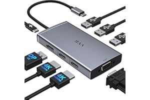 VVB Stations d'accueil USB C Double Moniteur, Docking Station Quadruple Affichage, Adaptateur multiport Hub USB C 2 Hdmi avec DP/DisplayPort+Dual HDMI+VGA+100W PD+3USB 2.0, Dock USB C pour Dell/HP/Lenovo