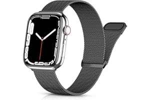 PIOWNN Métal Bracelet Compatible avec Apple Watch Bracelet 44mm 42mm 45mm 49mm pour Femme Homme, Maille Acier Inoxydable Bracelet avec pour iWatch/Apple Watch Series 9/8/7/Ultra/6/SE/5/4/3/2/1, Noir