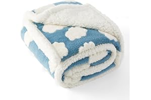 LE SURE Lesure Washable Dog Blanket Sherpa - 100x120cm Waterproof Blanket for Dogs and Cats, Large Patterned Dog Throw Blankets Protects Bed and Couch Sofa with Soft Plush, 3D Textured Cloud, Blue