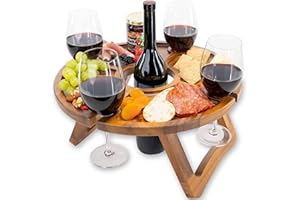 CURAWOOD Portable Wine Table - Keeps Wine Glasses & Bottle in Place - Outdoor Wine Table - Wine Picnic Table - Wooden Outdoor Folding Picnic Table with Glass Holder - Outdoor Folding Wine Table for Outside