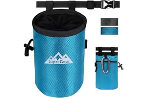 supregear Chalk Bag for Rock Climbing, Large Zipper Pocket with Brush Holder, Drawstring Closure, and Carabiner Clip, Ideal for Bouldering, Weightlifting, Gym