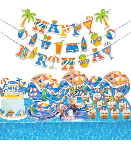 Geburtstagsparty Einladungskarten Mit Wasserrutsche – 20 Karten + Umschläge, Aquarell-Design