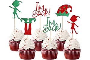 SYKYCTCY 24 Pack Christmas Elf Cupcake Toppers Glitter Santa Hat Elf Legs Cupcake Picks I‘m Back Cake Decorations for Winter Merry Christmas Theme New Year Holiday Birthday Party Supplies