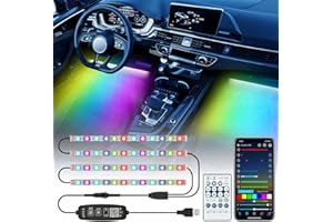 Ykgutilu Striscia Luminosa a Led Auto Interni, Striscia Luminosa a LED per Auto 4 in 1 con APP, 7 Colori Statici, Striscia Luminosa Led auto interni con Sensore Sonoro e Telecomando