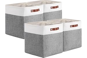 Mangata 25|28|30|33cm Fabric Storage Boxes, Set of 4 Storage Cubes(25x25x25cm, Grey White)