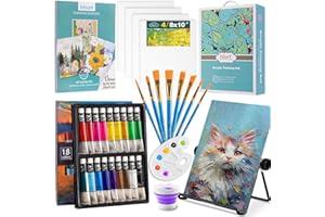 Inburit Acrylfarben Set, Acrylic Paint Set, Malset mit 18 Acrylfarbe (je 22ml), Leinwand und Pinsel, Ideal für Erwachsene, Anfänger für Leinwand, Steine, Holz