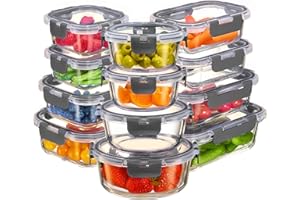 FineDine Airtight Glass Storage Containers with Hinged Locking Lid BPA Free for Meal Prep/Moving/Freezer/Oven