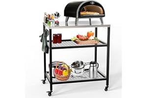 VIVO TECHNOLOGIES Outdoor Pizza Oven Stand Grill Cart Table Pizza Oven Trolley Stand Stainless Steel Table on Wheels Dining Food Prep Table BBQ Grill Stand for Kitchen Patio Backyard Garden 80x60x90cm