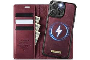 Coverilo Handyhülle für iPhone 15 Pro Max Hülle Abnehmbar 2-in-1 Magnetische Premium PU Leder Klapphülle Kabelloses Laden Kartenfach RFID Standfunktion Schutzhülle für iPhone 15 Pro Max – Weinrot