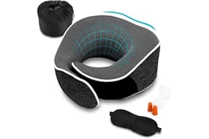 Collazoey Poduszka pod kark, poduszka pod kark z pianki z pamięcią kształtu, zestaw z maską na oczy, zatyczkami do uszu i torbą do przechowywania, ergonomicznie zaprojektowana poduszka podróżna
