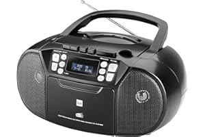 Dual Dab-P 210 Radio Cassette avec CD Dab(+)/UKW Radio - Boombox - Lecteur CD - Haut-Parleur stéréo - Port USB - Entrée auxiliaire - Alimentation Secteur / Batterie - Portable Noir