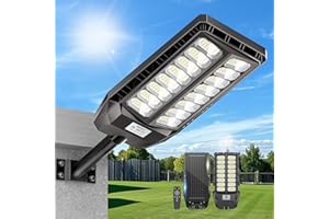 Adewalk 3000W lampadaire solaire avec télécommande, Lampe solaire extérieure étanche ip66 avec capteur de mouvement, 6500k lumière solaire super lumineux spot Solaire LED jardin extérieur garage rue