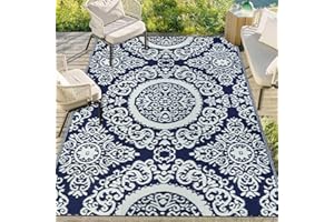 Capslpad Floral Outdoor Patio Rug 120x180cm Waterproof Plastic Straw Rug Reversible Floor Mats Portable Camping Rug Indoor Outdoor Area Rug for Porch Backyard Balcony Picnic BBQ Deck Beach Decor,Blue