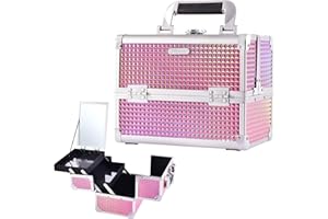 Joligrace Mallette Maquillage avec Miroir Valise Vanity Maquillage Rangement Coiffure Malette à Onglerie Beauty Case Femme Voyaga Bijoux Boîte Coffret Cosmétique Makeup Organisateur Professionnel Rose