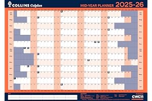 Collins 'Colplan' - Planificador de pared de 12 meses de mitad de año académico, julio de 2025, julio de 2026 - CWC11-2526- Calendario mensual, tamaño A1