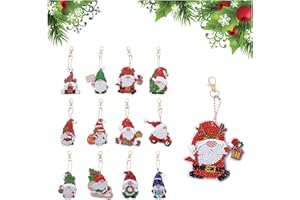 GGISUI 12 Pezzi 5D Diamond Painting Portachiavi Natale, 5D DIY Painting Pendant Natale Bambini Diamond Painting Keychain Kit, 5D Natale Pittura Diamante per Decorazione natalizia