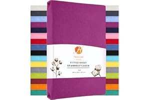 ‎HEIM24H GERMANY Heim24h Spannbetttuch Jersey Spannbettlaken Bettlaken, Lila - 140x200x30 cm