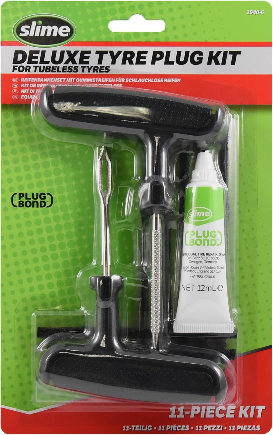 Slime 2040-5 Tire Repair Plug Kit, Deluxe, Contains Strings, Tools and Glue, 11 Pieces