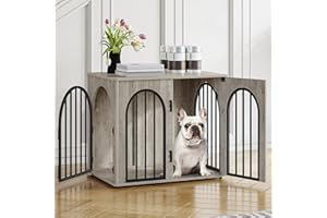 Hzuaneri 68 cm Gabbia per Cani, Tavolo Supplemento, Cuccia Moderna per Cani Interno, Gabbia per Cuccioli, Casetta per Animali, 3 porte, Porta ad arco, 49 x 68 x 56 cm, Avorio Chiaro